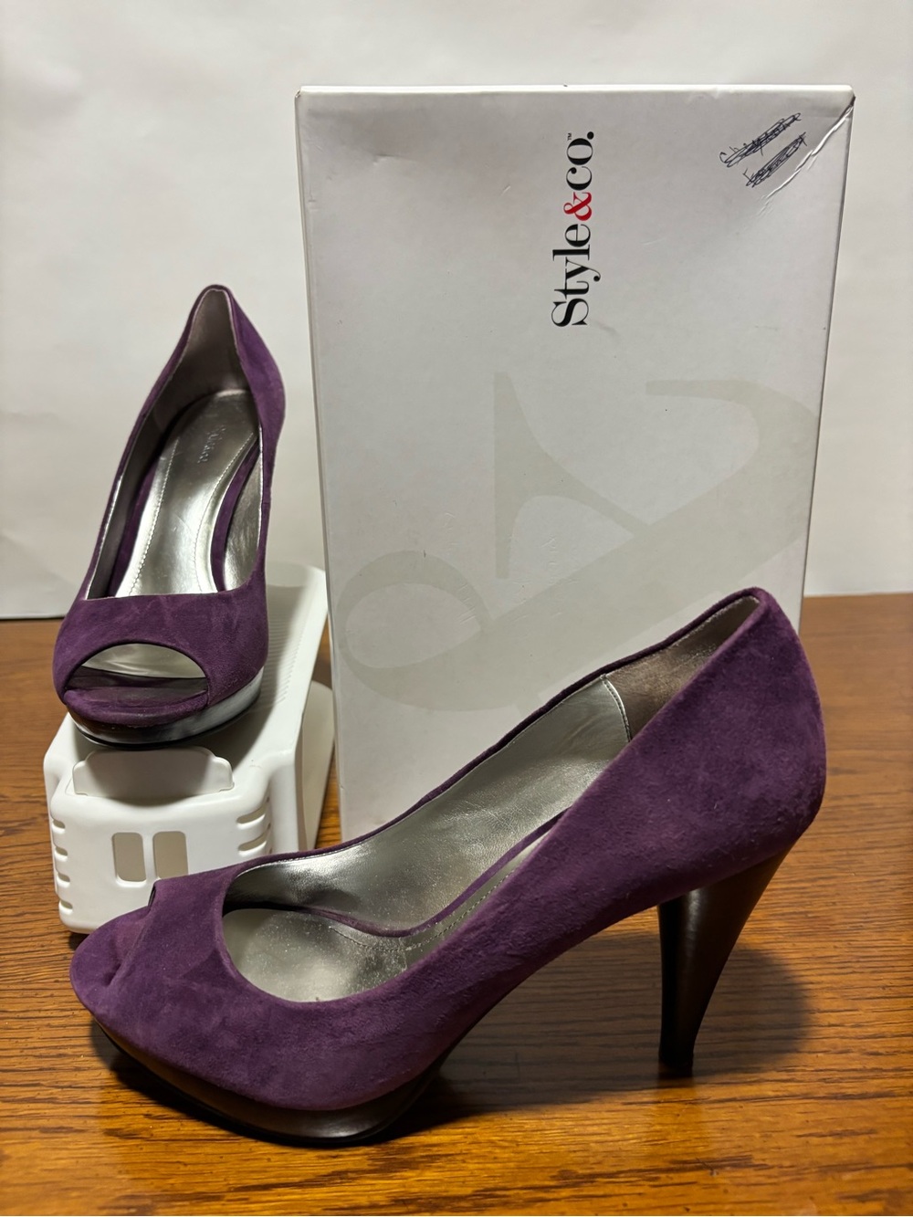 Style & Co. Women's Plum Suede Peep-Toe Heels